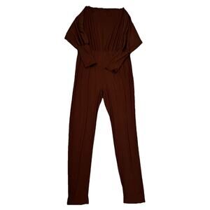 NWT Fashion Nova Jumpsuit Long Sleeve Knit Chocolate Brown